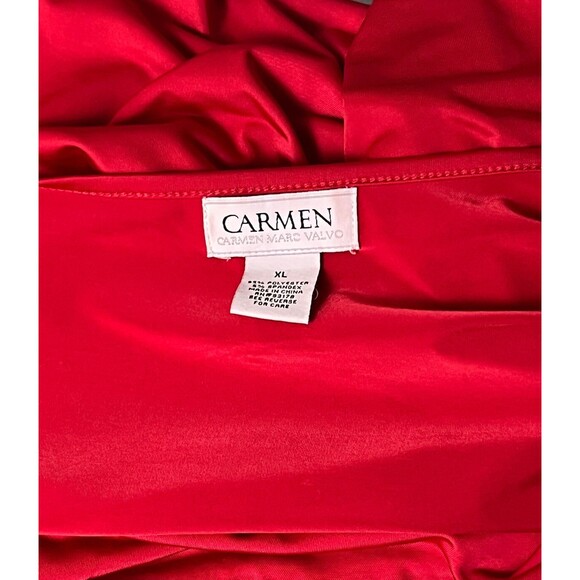 Carmen Marc Valvo Top Short Sleeve Drape Scoop Ruched Stretch Y2K Red XL Blouse - Picture 3 of 3
